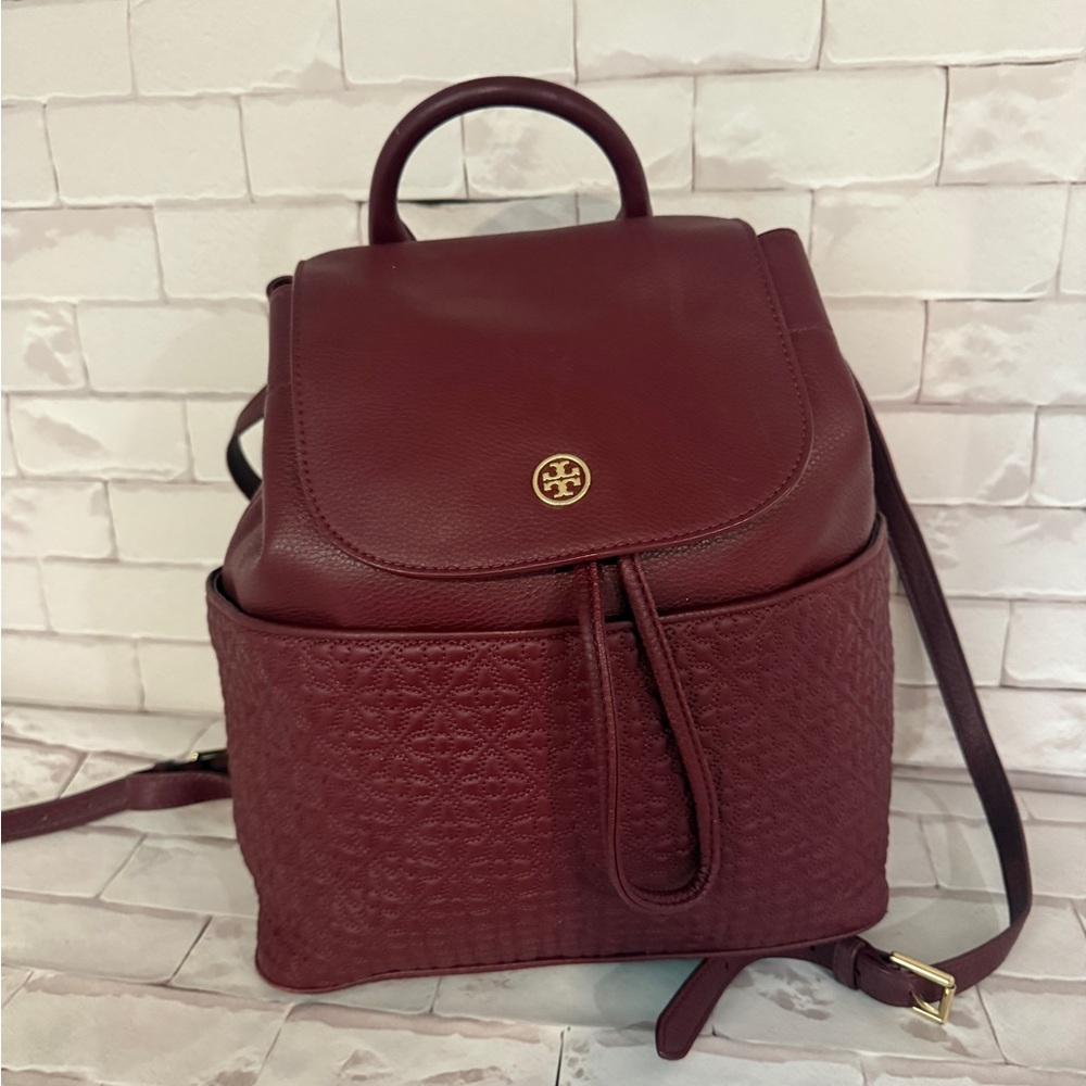Brand Tory Burch Marion Quilted DRAWSTRING Leather Backpack wine red - Picture 3 of 14